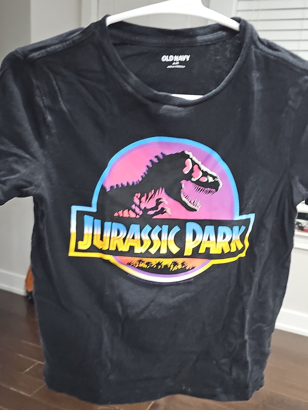 Old Navy Black Jurassic Park Neon Logo Short Sleeve Tee